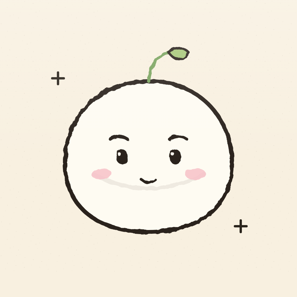buddybloom app icon: a cute round mochi character with a little green sprout, rosy cheeks, and a gentle smile on a cream background